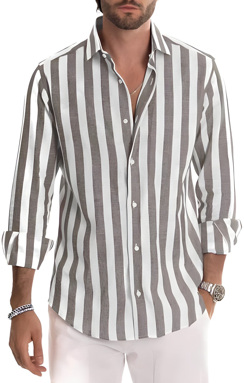 Da Uomo Camicia Leggera con Colletto Aperto e Texture Rigata