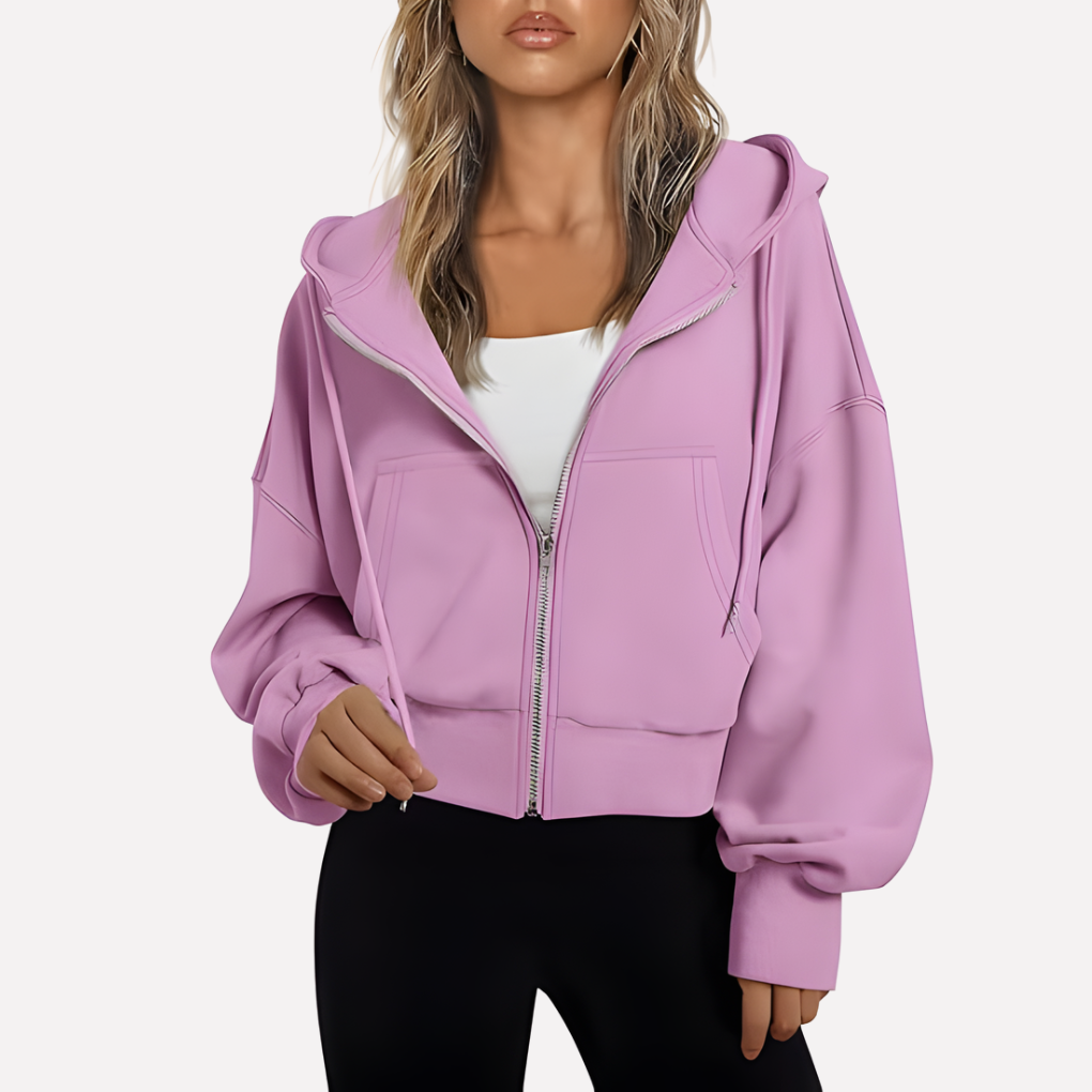 Da Donna Felpa Zip Cropped Relax Fit Casual Moderna