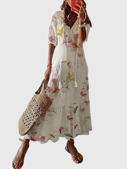 Da Donna Abito Maxi Boho con Stampa e Nappine