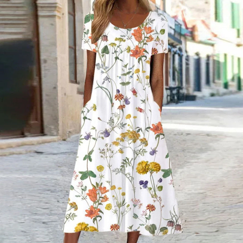 Da Donna Abito Midi Fluido con Tasche Floreali