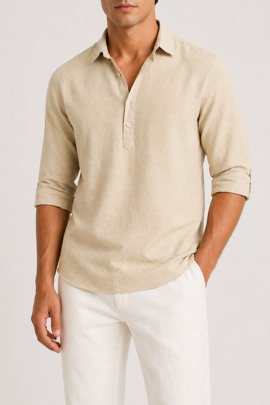 Da Uomo Polo Manica Lunga Collo Aperto Struttura Leggera