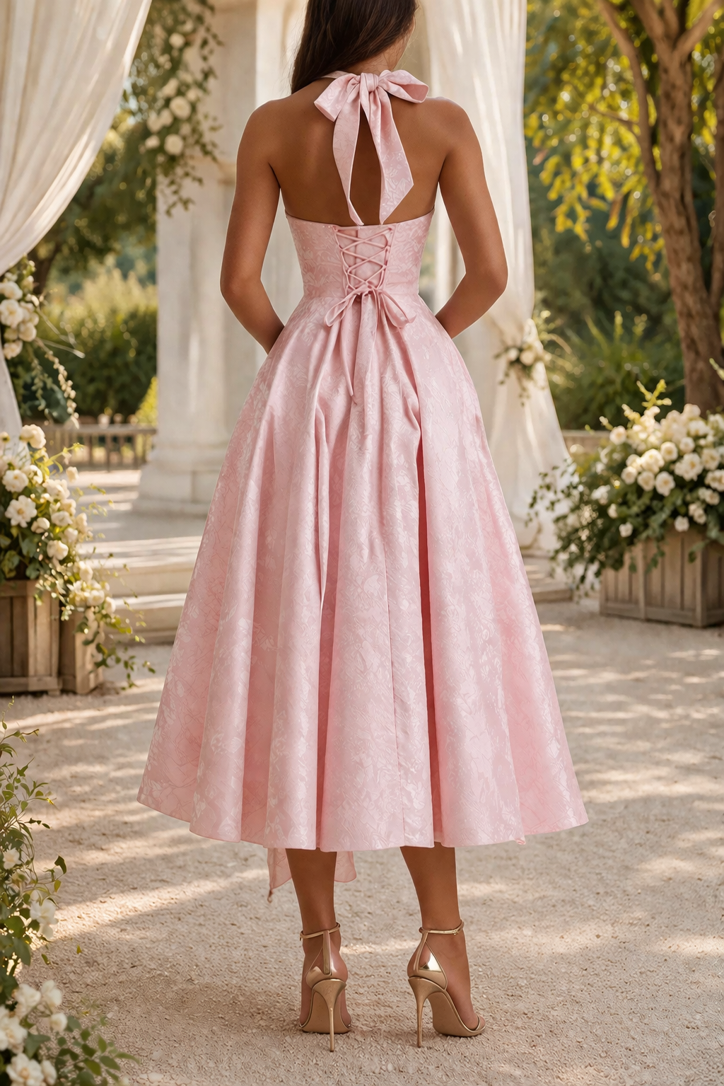 Da Donna Abito Midi in Jacquard con Scollo All'Americana Elegante