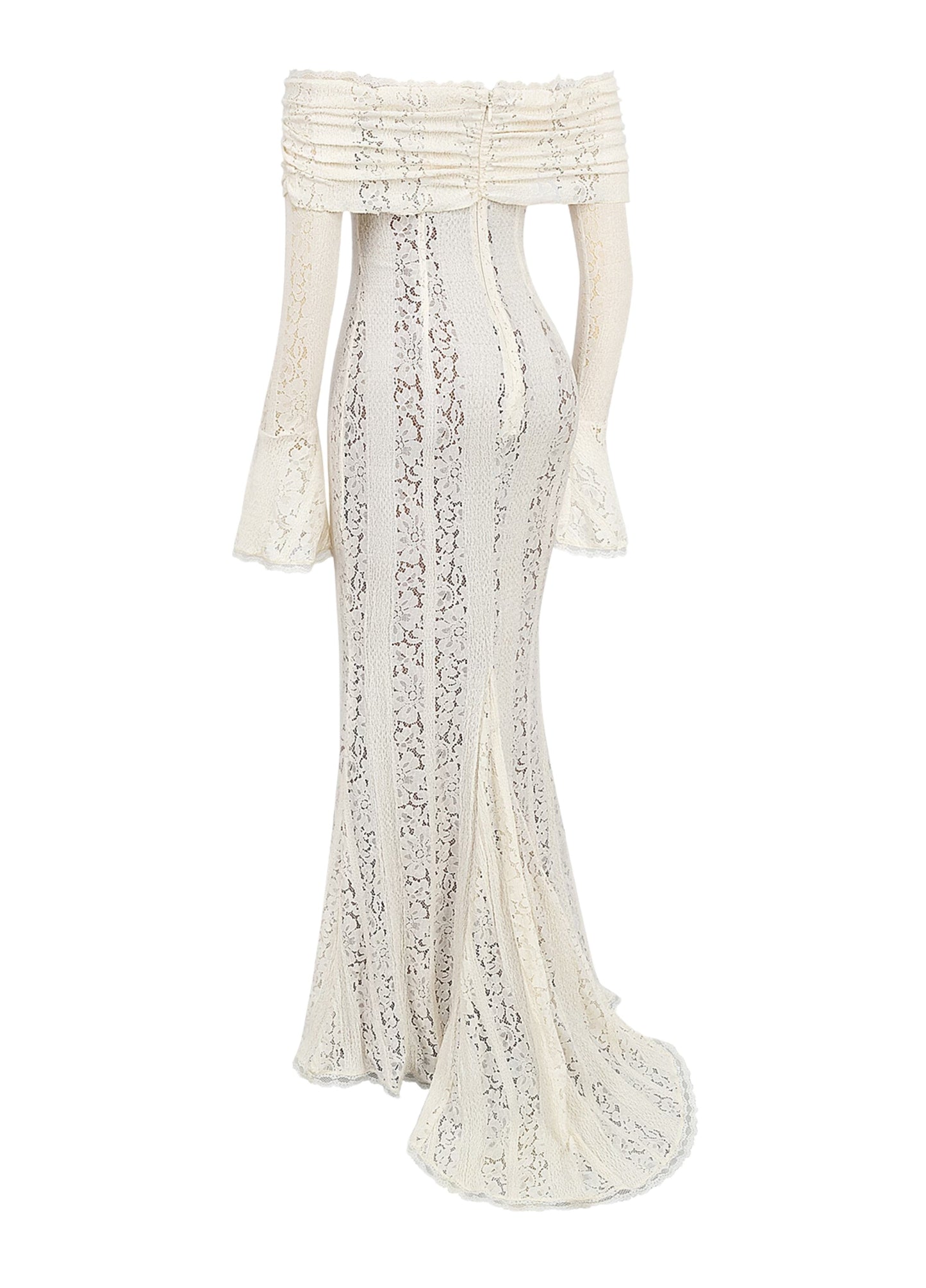 Da Donna Abito Maxi in Pizzo Elegante con Scollo Bardot