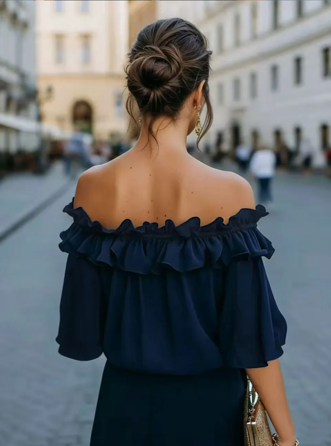 Da Donna Blusa con Spalle Scoperte e Volant Top a Maniche Corte Vestibilità Comoda
