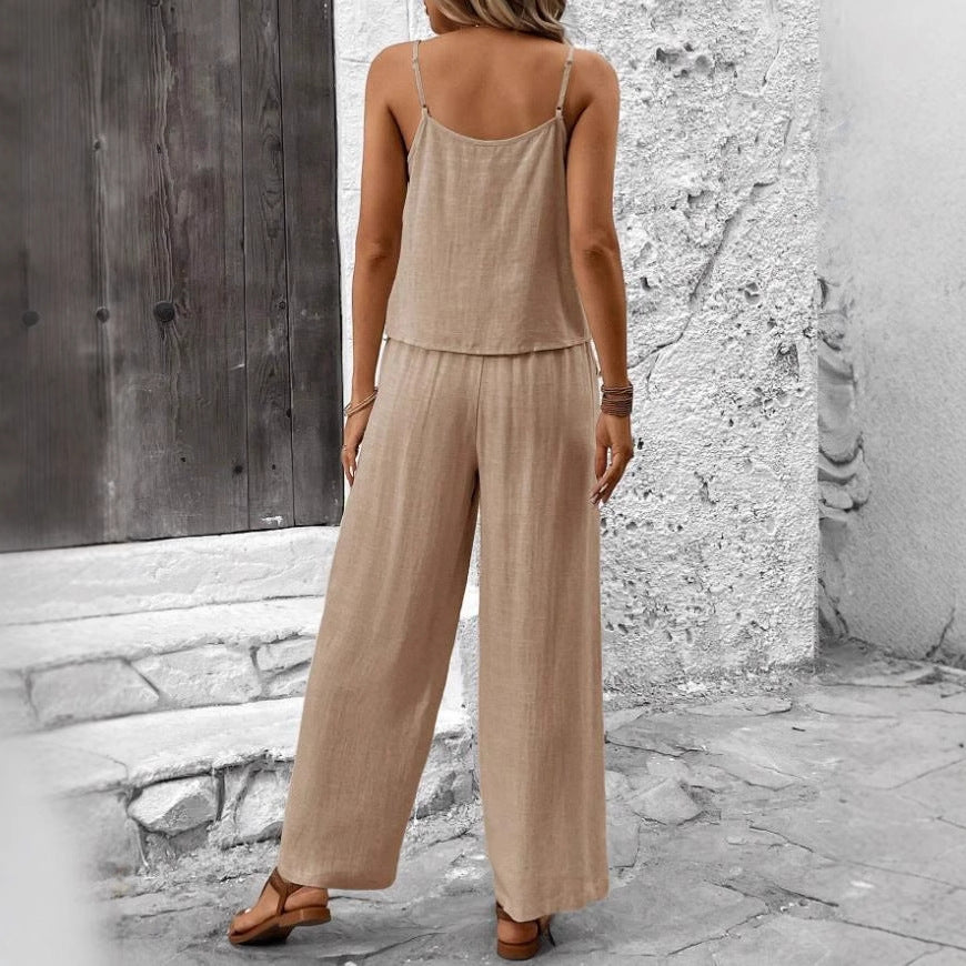 Da Donna Set Due Pezzi Top Cami Pantaloni a Gamba Larga