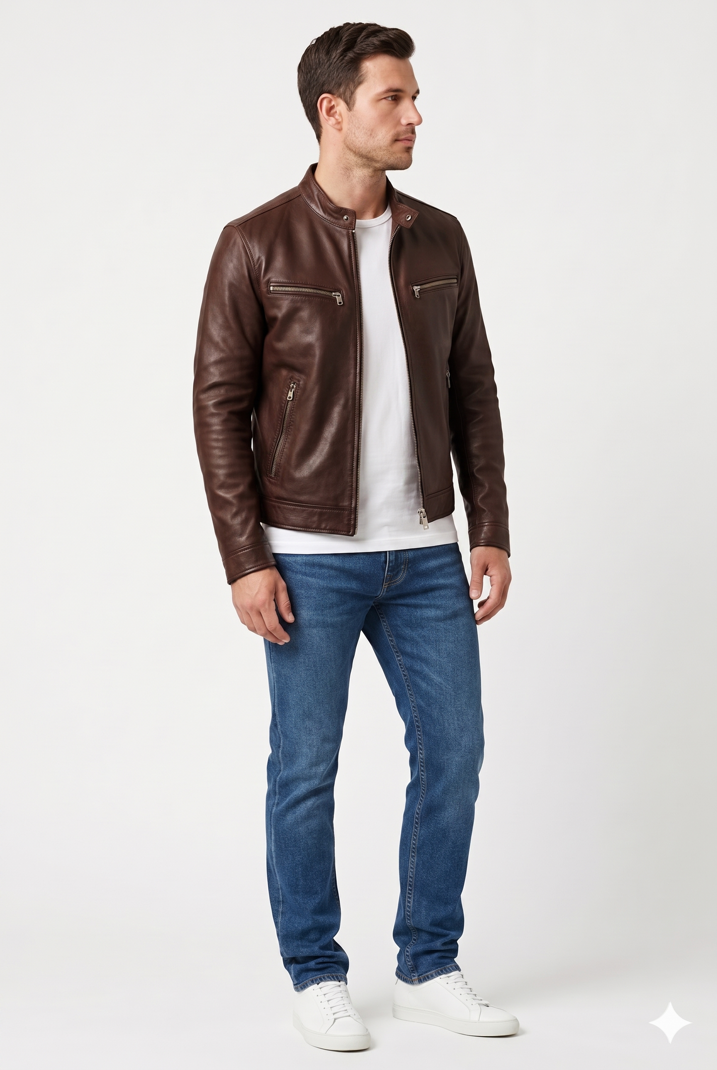 Da Uomo Giacca Pelle Vintage Strutturata Zip Design Biker