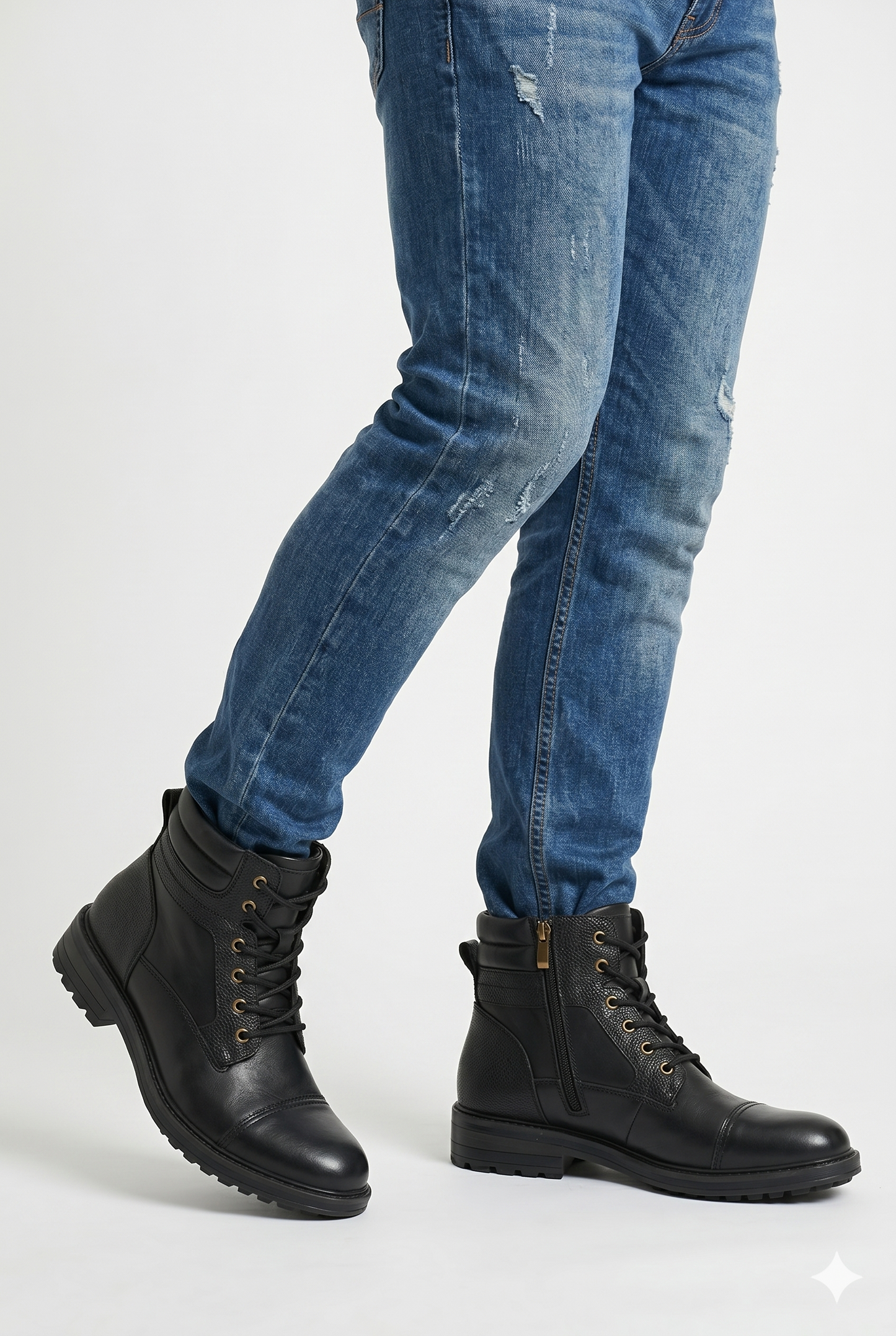 Da Uomo Stivaletti Pelle Strutturati Zip Laterale Lacci Urban