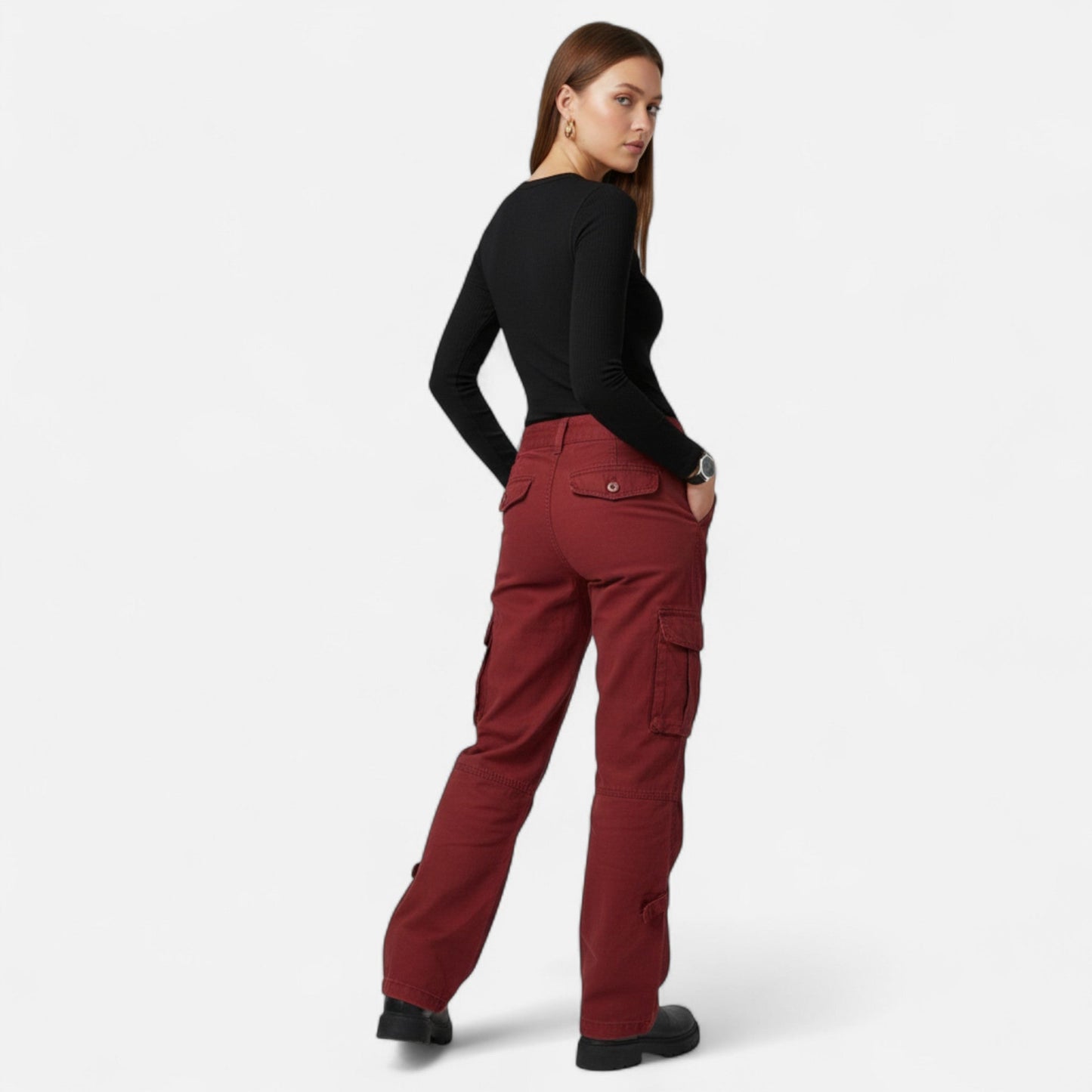 Da Donna Pantaloni Cargo a Gamba Larga con Tasche Utility Multiple