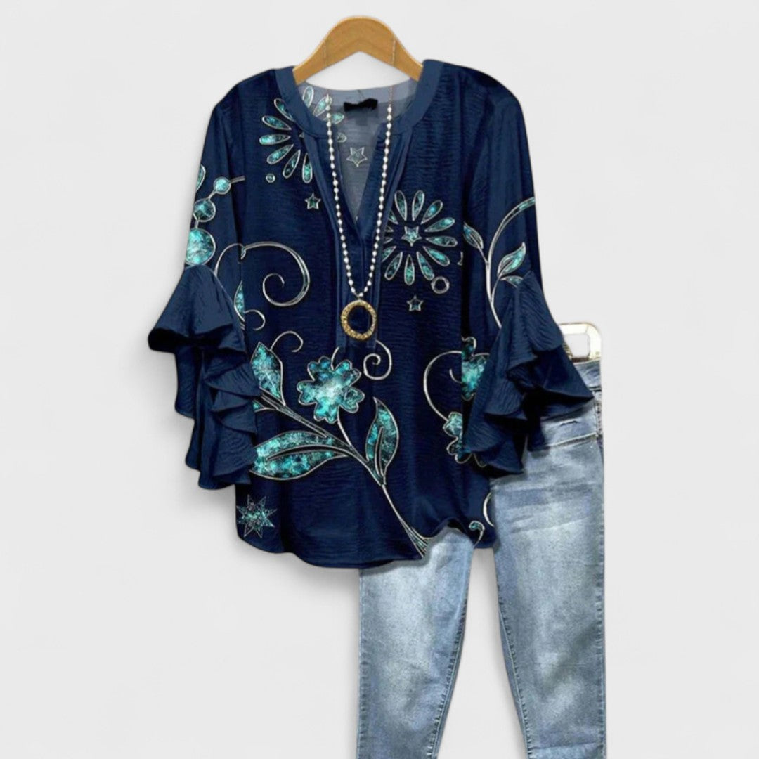 Da Donna Blusa Motivo Stampato Maniche Balze Relax Moderna