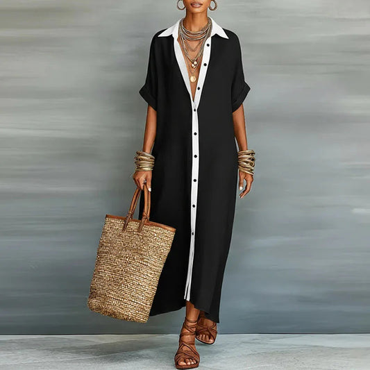 Da Donna Abito Camicia Maxi con Bottoni e Vestibilità Morbida