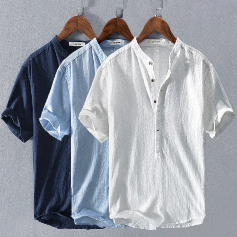 Da Uomo Camicia in Lino Collo alla Coreana Maniche Corte Top