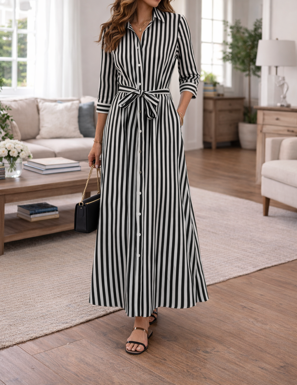 Da Donna Abito Camicia Maxi con Nodo in Vita