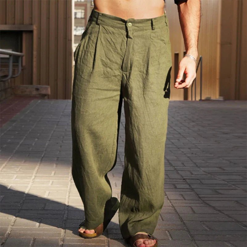 Da Uomo Pantaloni Casual a Gamba Larga con Pieghe Frontali