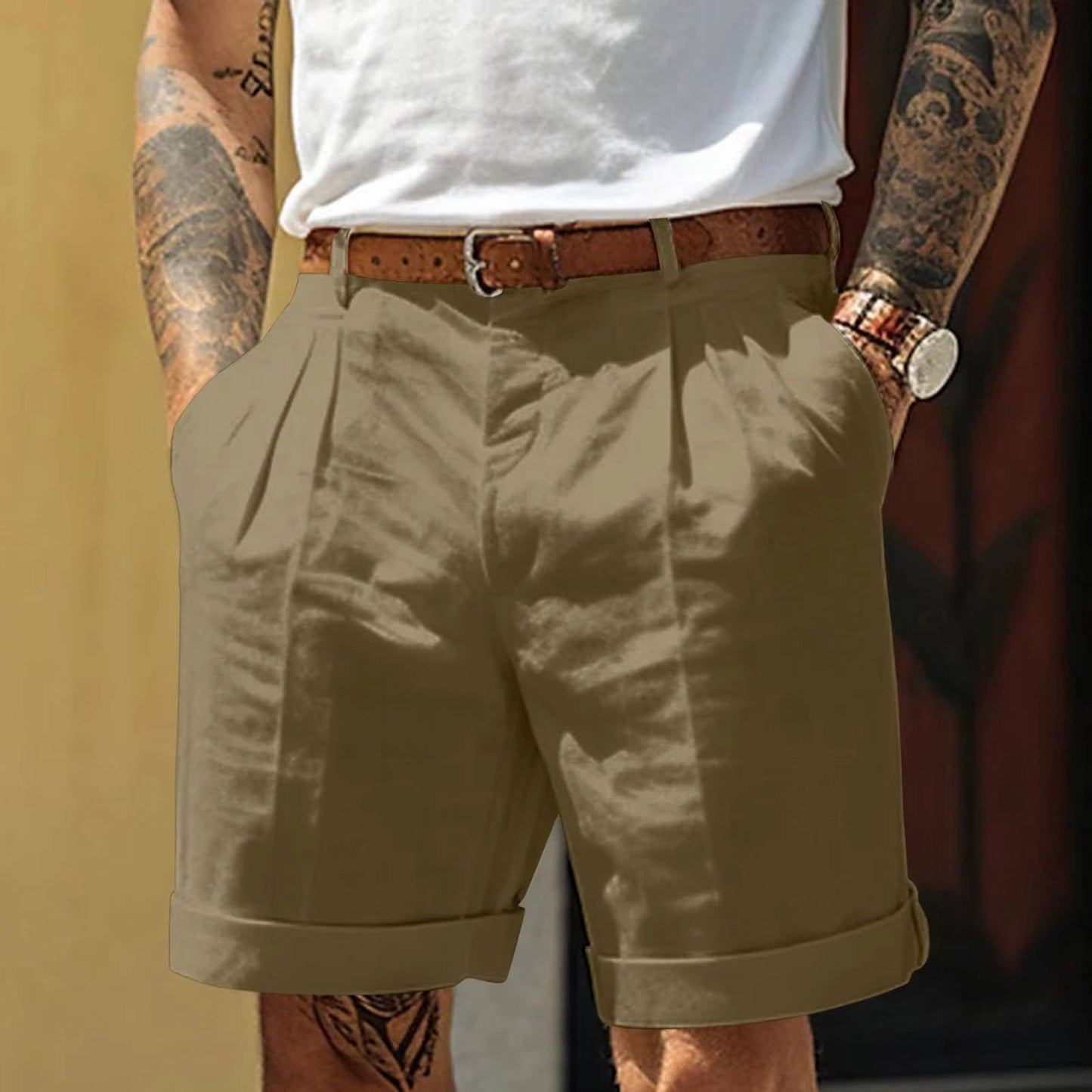 Da Uomo Bermuda Pinces Risvolto Sartoriale Eleganza Moderna