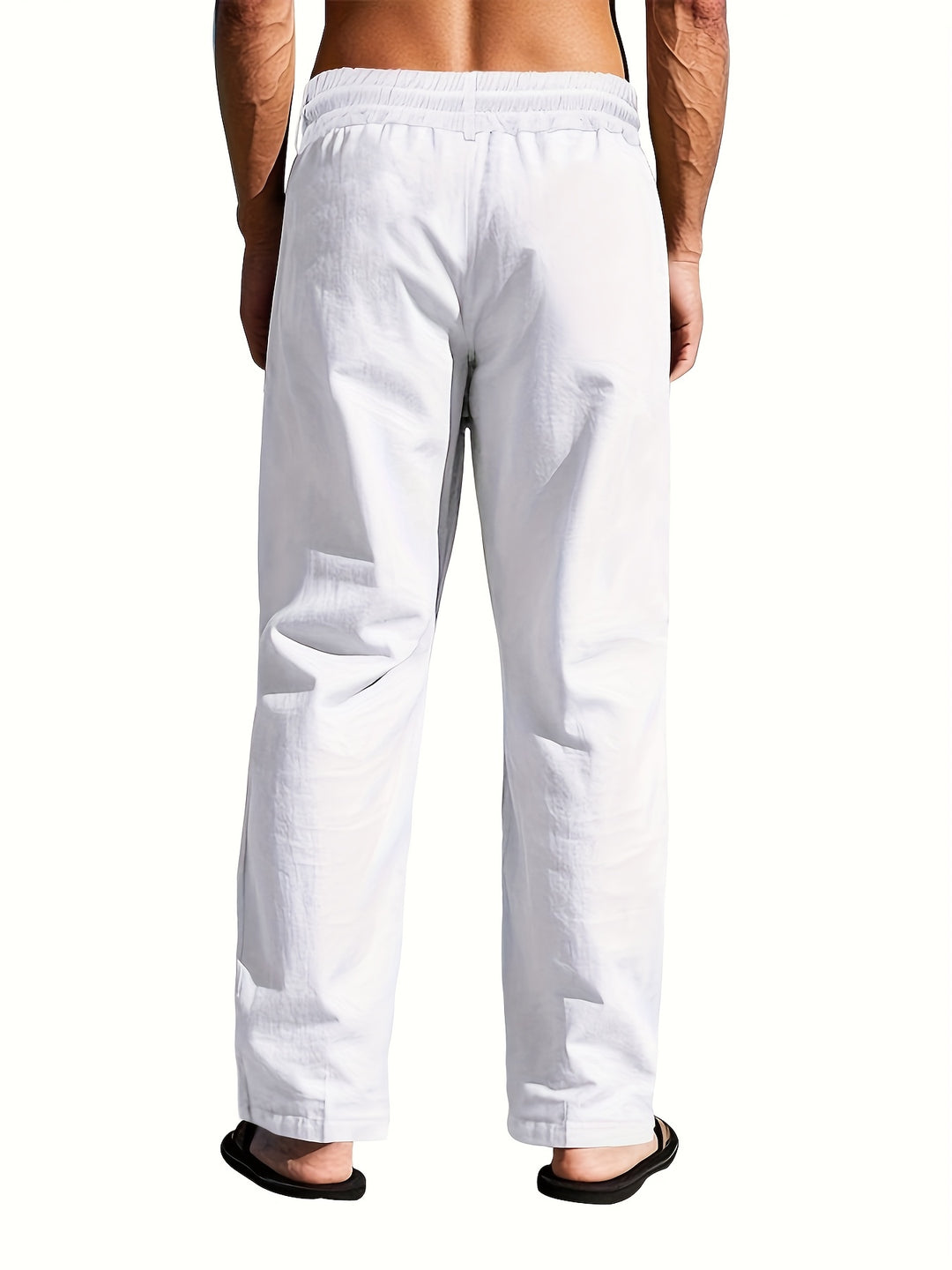 Da Uomo Pantaloni Lino Coulisse Gamba Ampia Relax Moderna