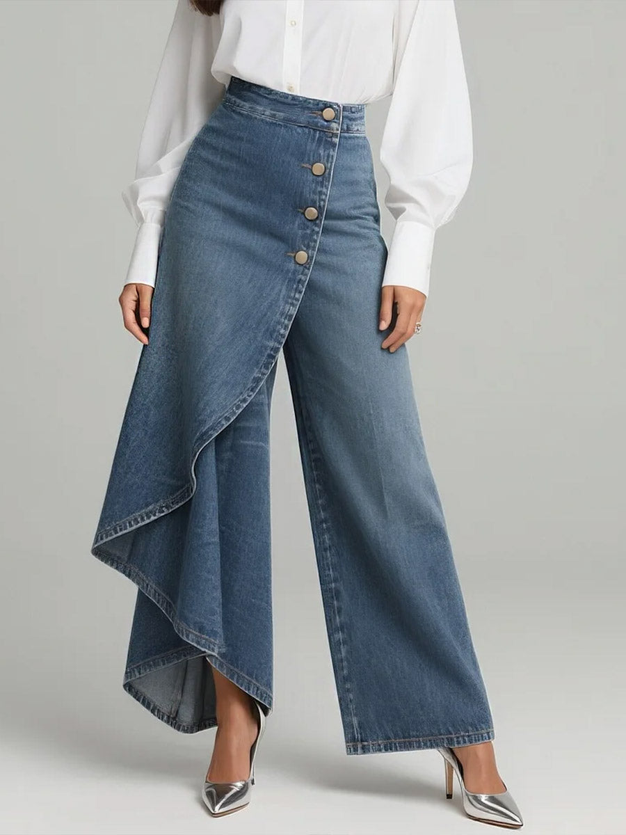Da Donna Pantaloni Palazzo in Denim a Vita Alta