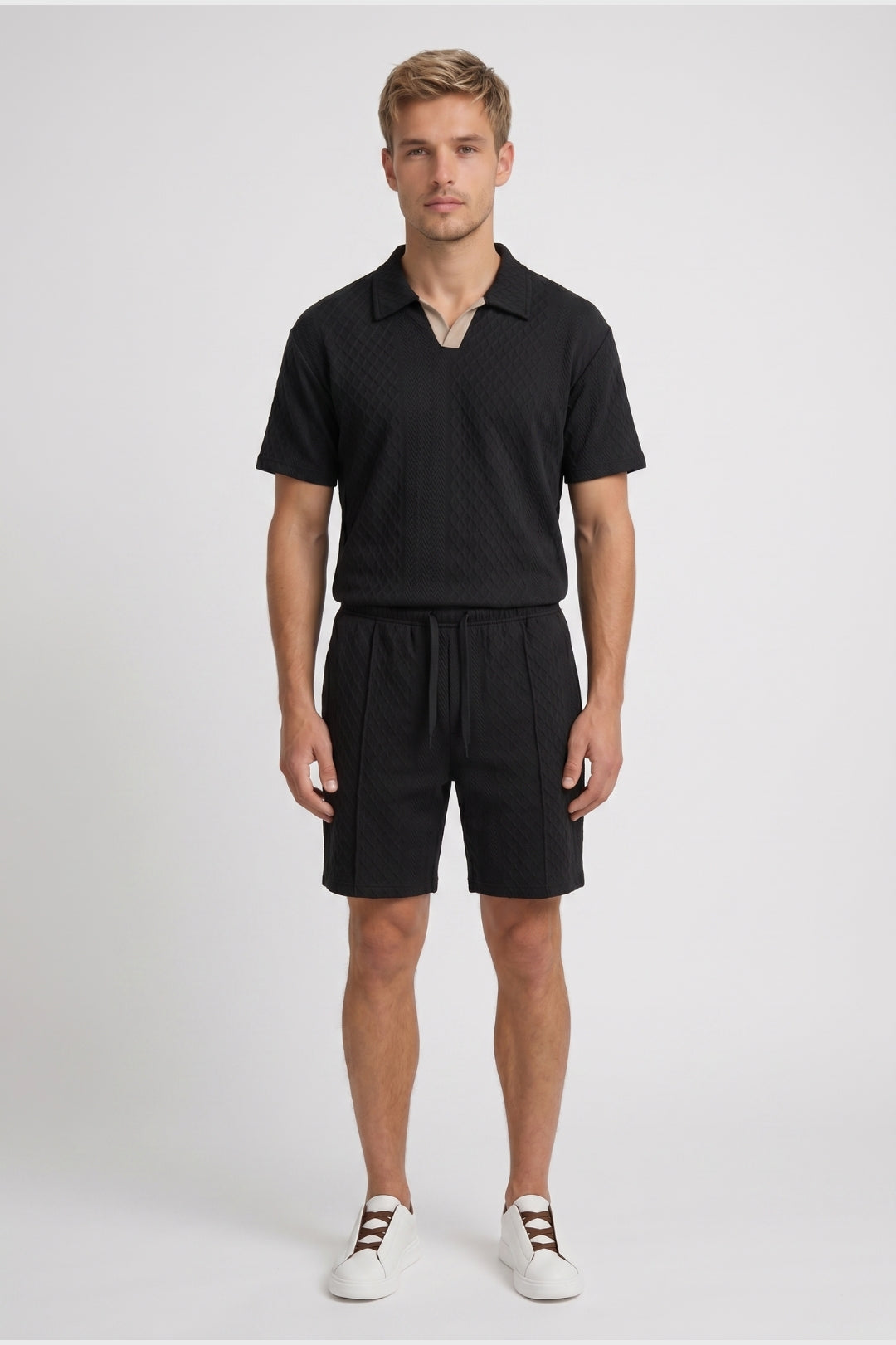 Da Uomo Set Polo Testurizzato con Shorts Resort con Coulisse