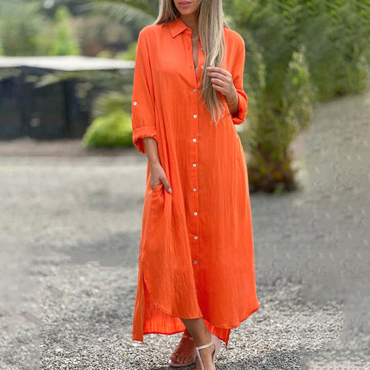 Da Donna Abito Camicia Maxi con Bottoni e Vestibilità Morbida