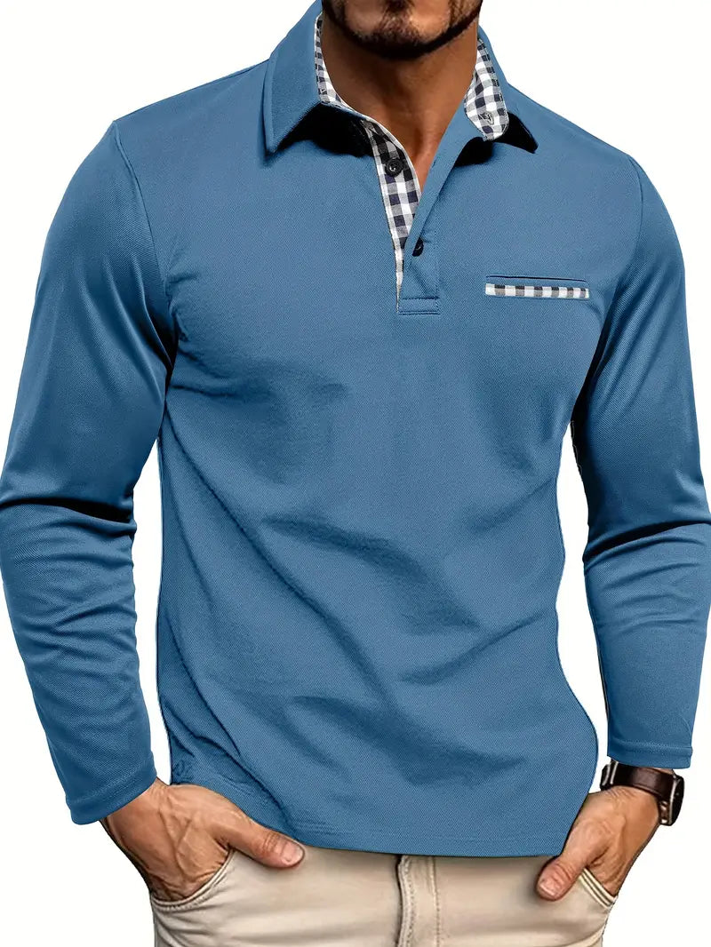 Da Uomo Polo Manica Lunga Smart Casual in Cotone Comfort Classico