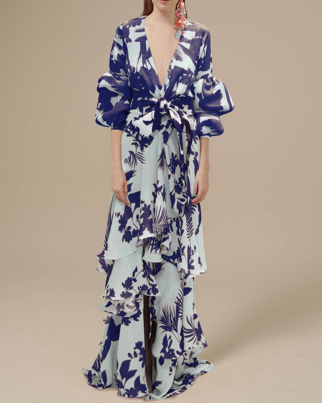 Da Donna Abito Maxi Motivo Stampato Balze Eleganza Moderna