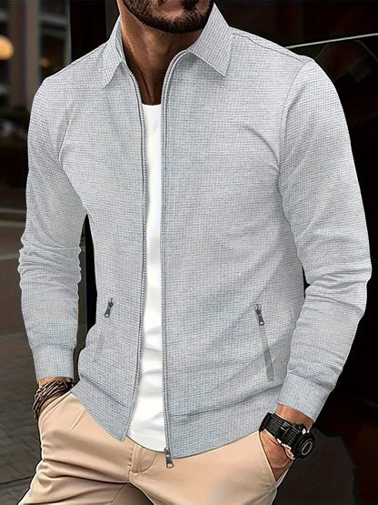 Da Uomo Giacca Zip Front Texture Strutturata Slim Moderna