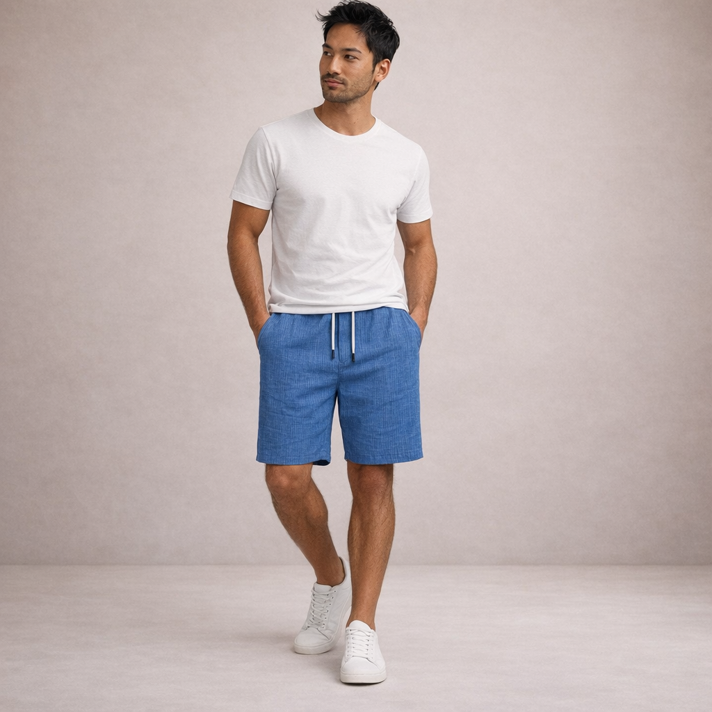 Da Uomo Bermuda Lino Coulisse Vestibilità Relax Moderna