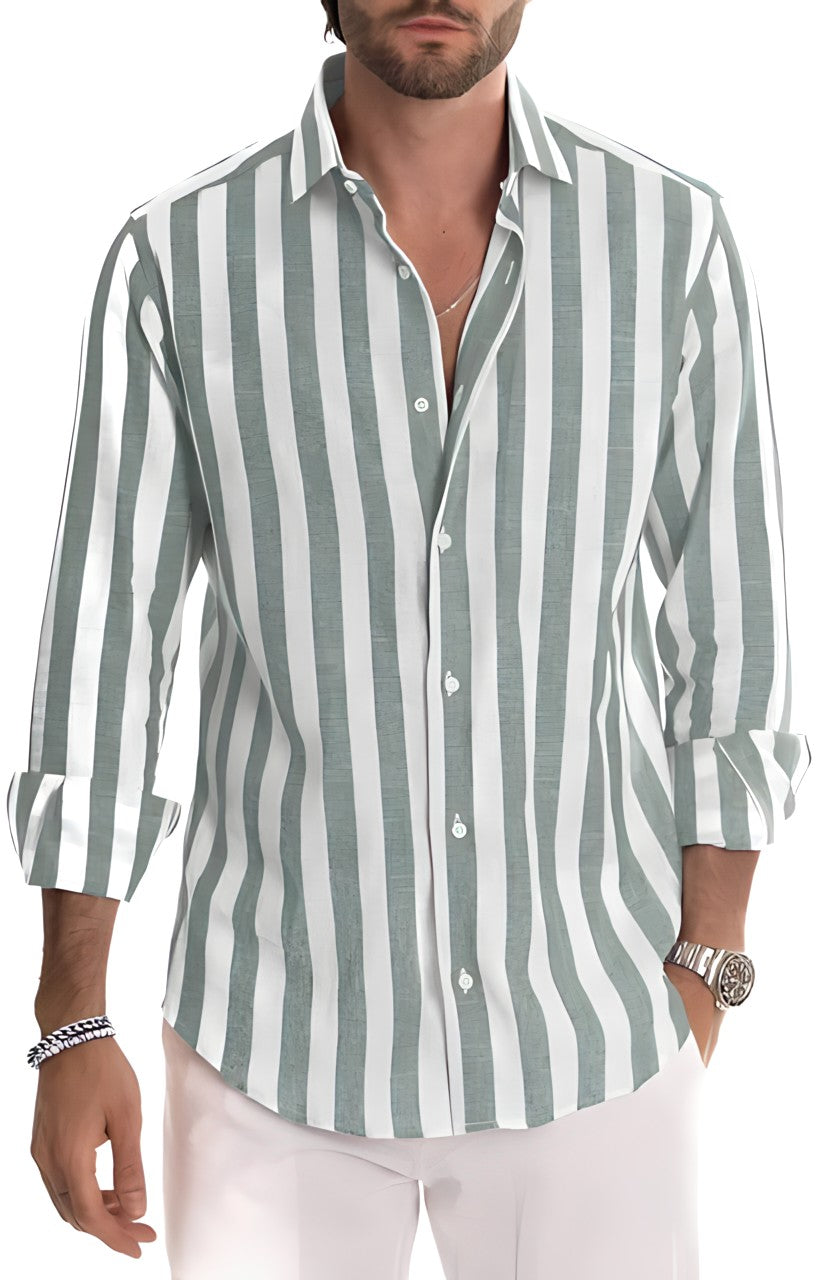 Da Uomo Camicia Leggera con Colletto Aperto e Texture Rigata