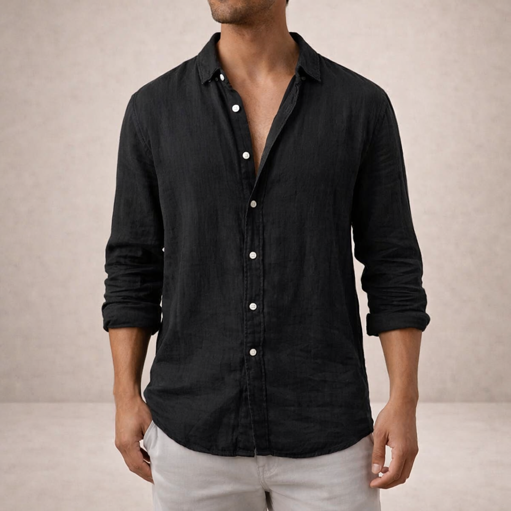 Da Uomo Camicia in Lino Regular Fit Casual Moderna