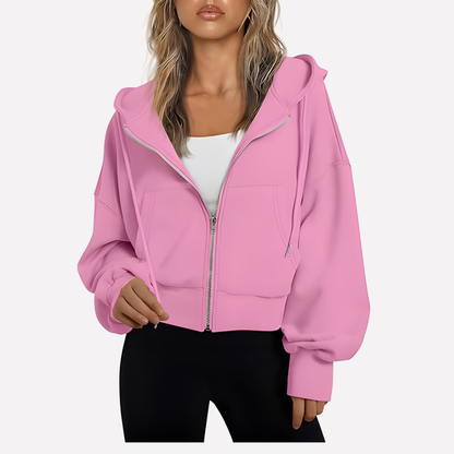 Da Donna Felpa Zip Cropped Relax Fit Casual Moderna