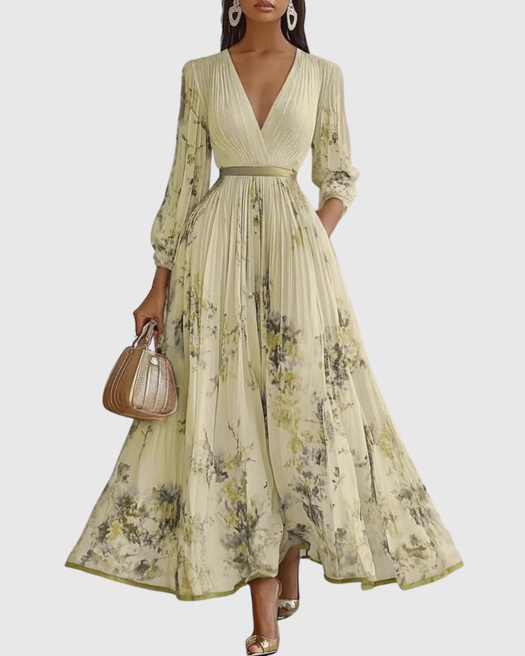 Da Donna Abito Maxi Plissettato con Stampa Floreale Elegante