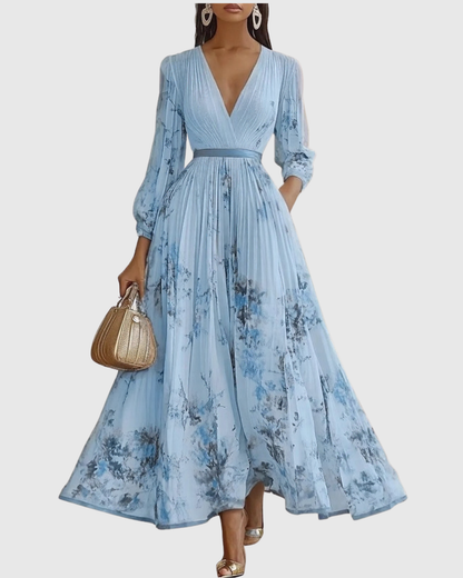 Da Donna Abito Maxi Plissettato con Stampa Floreale Elegante