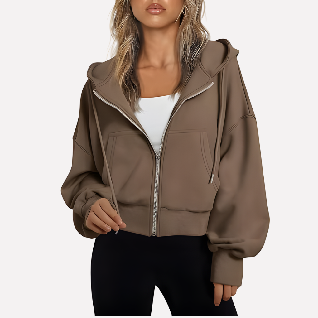 Da Donna Felpa Zip Cropped Relax Fit Casual Moderna