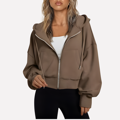 Da Donna Felpa Zip Cropped Relax Fit Casual Moderna