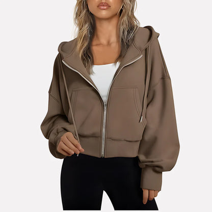 Da Donna Felpa Corta con Zip Cappuccio e Coulisse Moderna