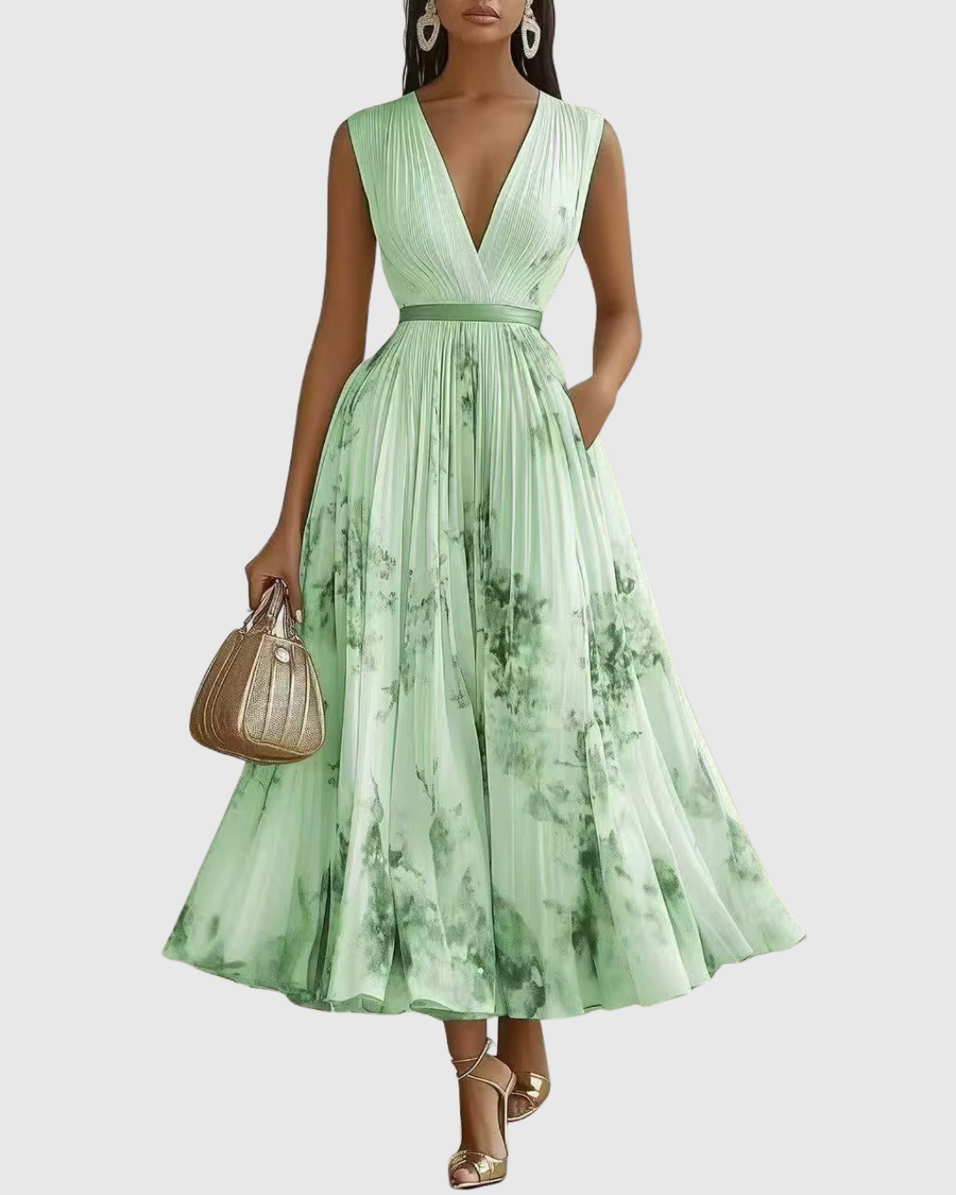 Da Donna Abito Maxi Plissettato con Stampa Floreale Elegante