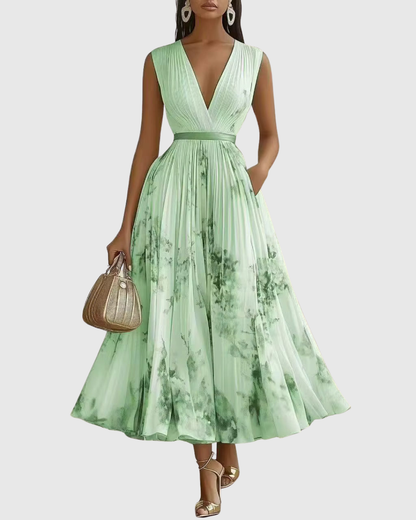 Da Donna Abito Maxi Plissettato con Stampa Floreale Elegante