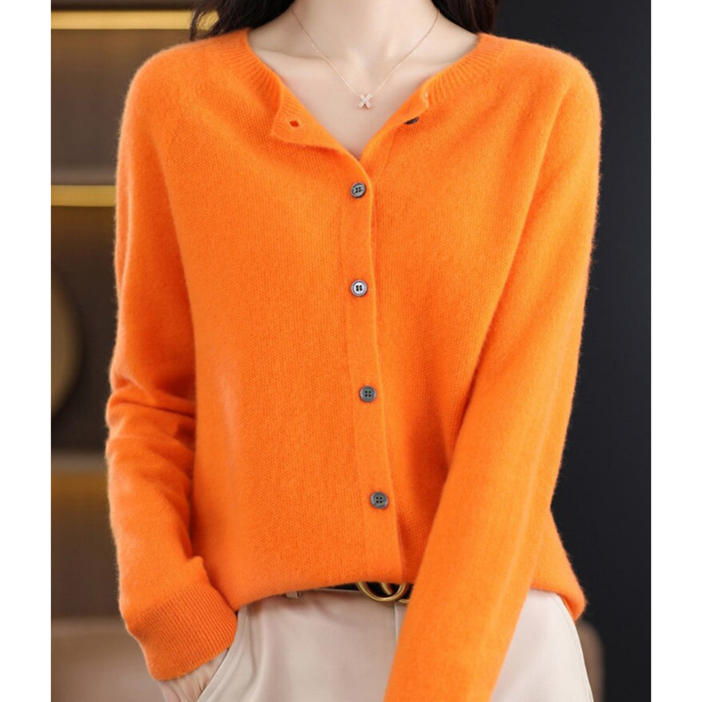 Da Donna Cardigan in Lana Merino e Cashmere Collo O Eleganza Invernale