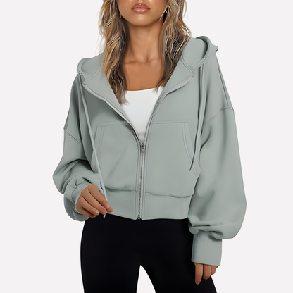Da Donna Felpa Zip Cropped Relax Fit Casual Moderna