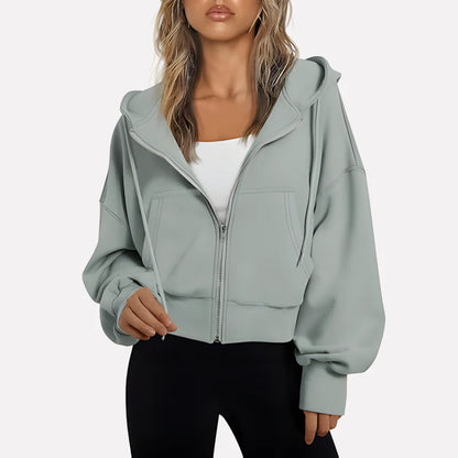 Da Donna Felpa Corta con Zip Cappuccio e Coulisse Moderna