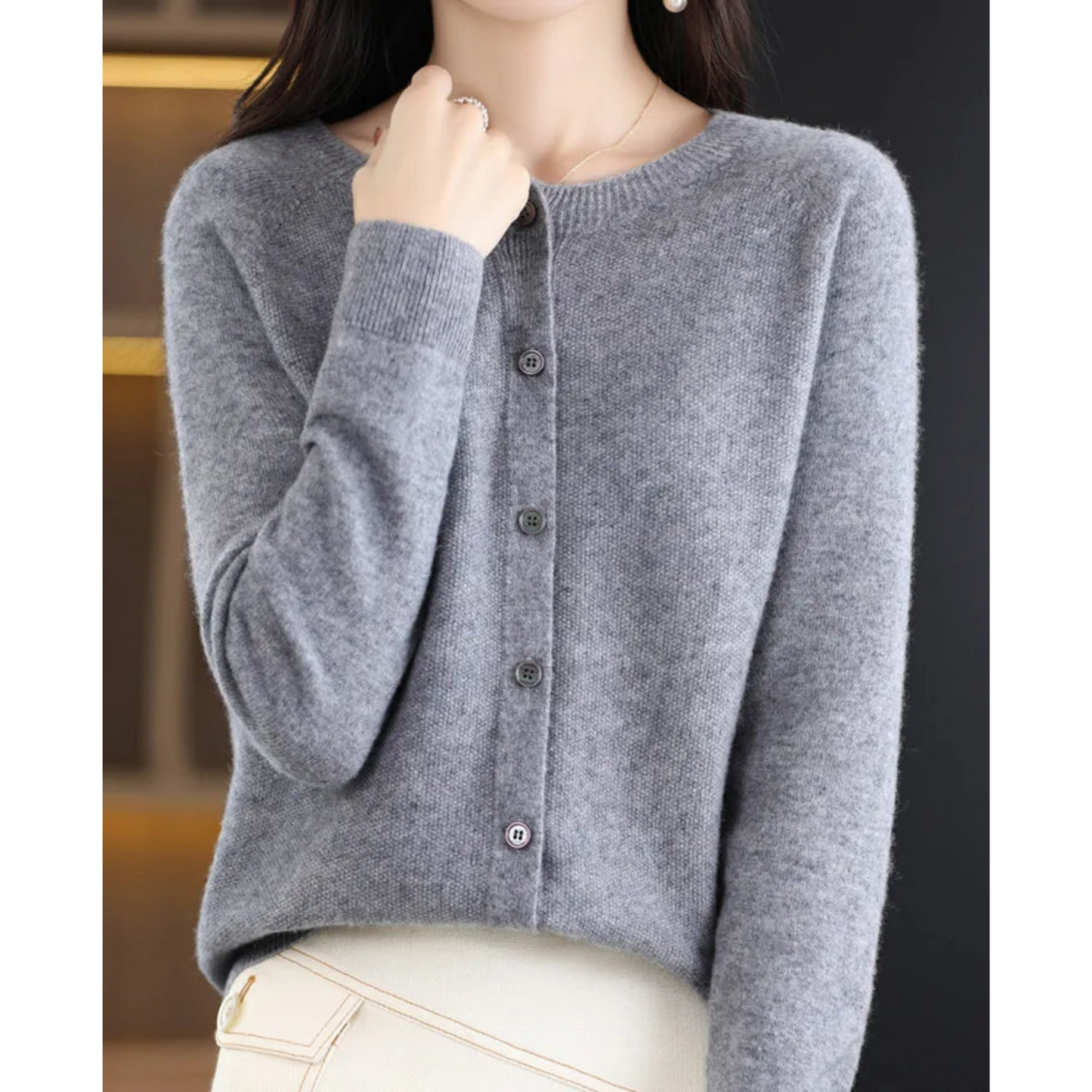 Da Donna Cardigan in Lana Merino e Cashmere Collo O Eleganza Invernale