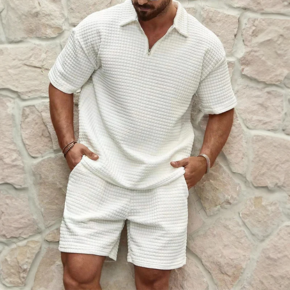 Da Uomo Completo Texture Zip Colletto Bermuda Relax Moderno