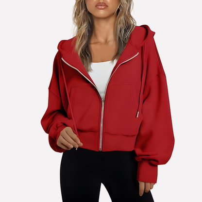 Da Donna Felpa Zip Cropped Relax Fit Casual Moderna