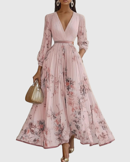 Da Donna Abito Maxi Plissettato con Stampa Floreale Elegante