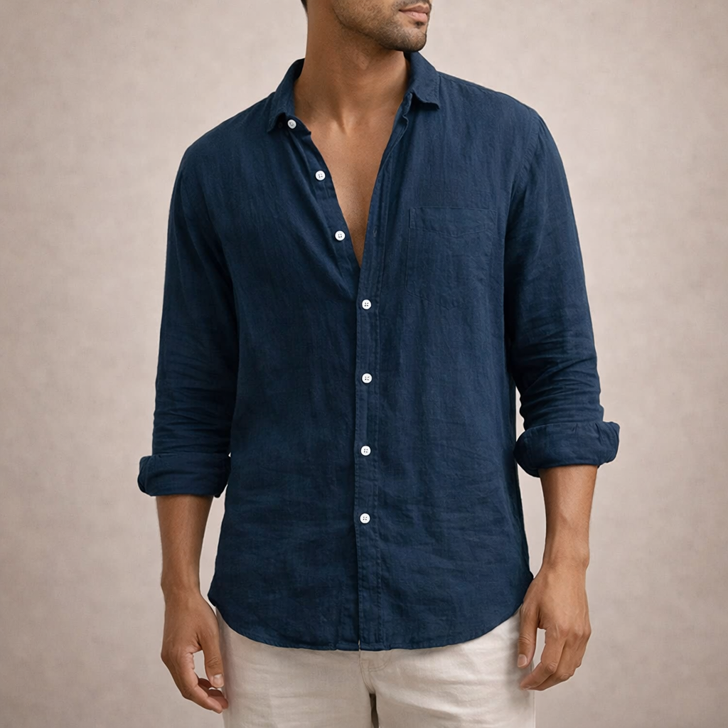 Da Uomo Camicia in Lino Regular Fit Casual Moderna