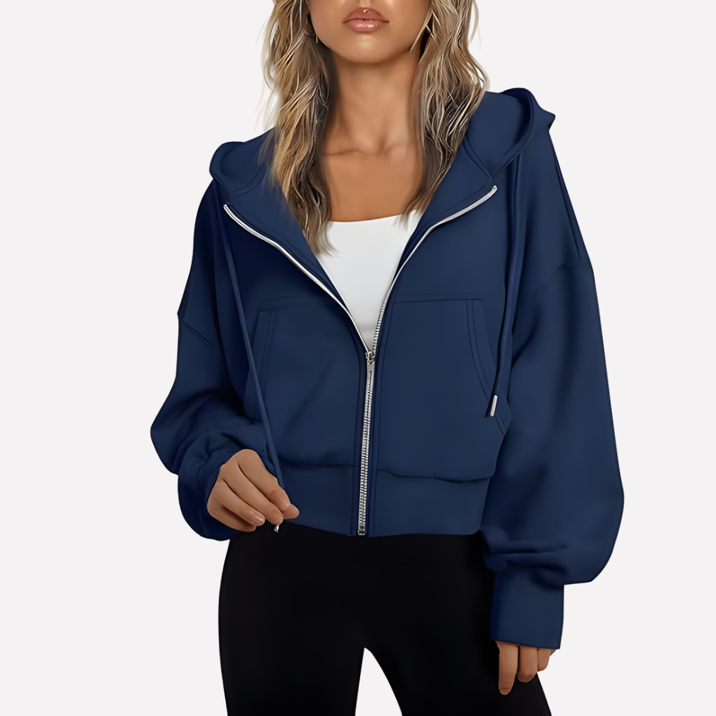 Da Donna Felpa Zip Cropped Relax Fit Casual Moderna