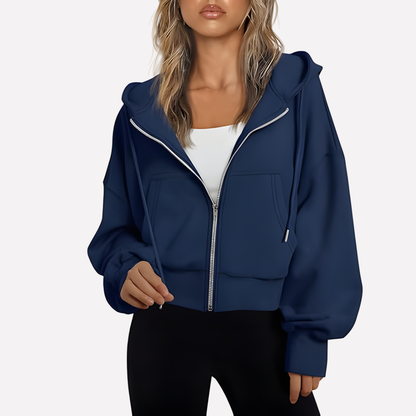 Da Donna Felpa Zip Cropped Relax Fit Casual Moderna