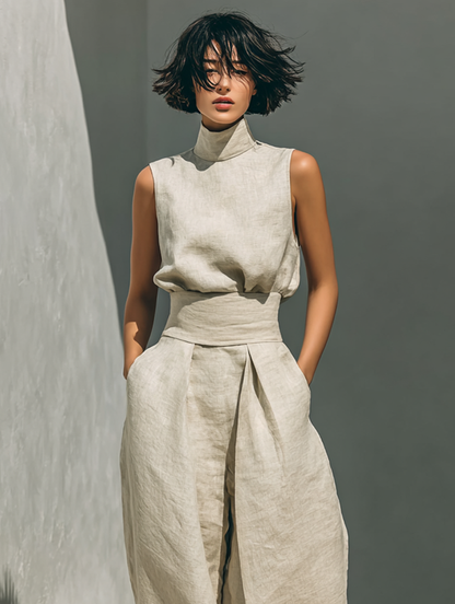 Da Donna Completo Due Pezzi con Top Senza Maniche e Pantaloni Palazzo