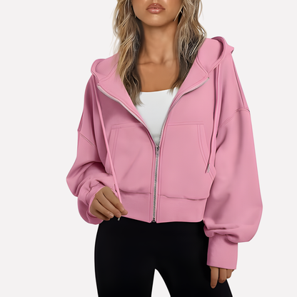 Da Donna Felpa Zip Cropped Relax Fit Casual Moderna