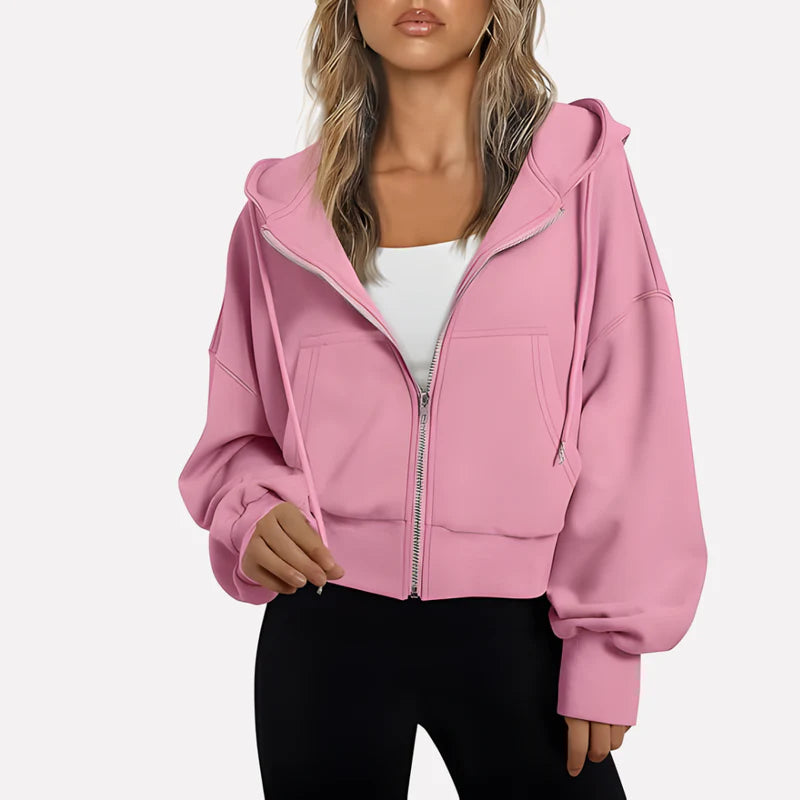 Da Donna Felpa Corta con Zip Cappuccio e Coulisse Moderna