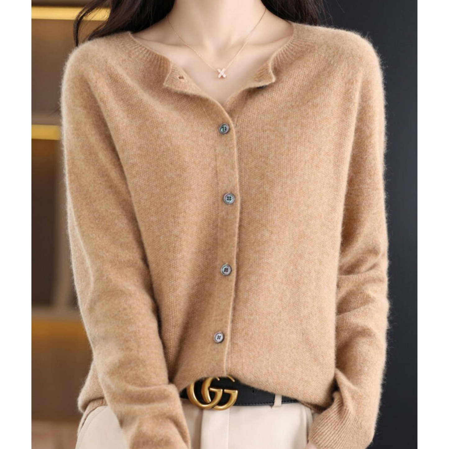 Da Donna Cardigan in Lana Merino e Cashmere Collo O Eleganza Invernale